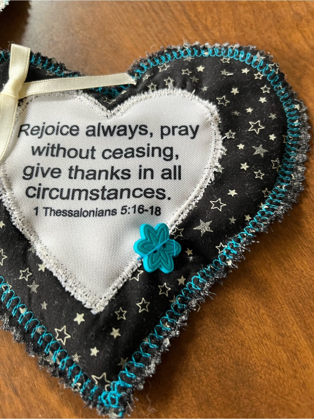 Heart-Shaped Inspirational Patch with Bible Verse - Black & Turquoise